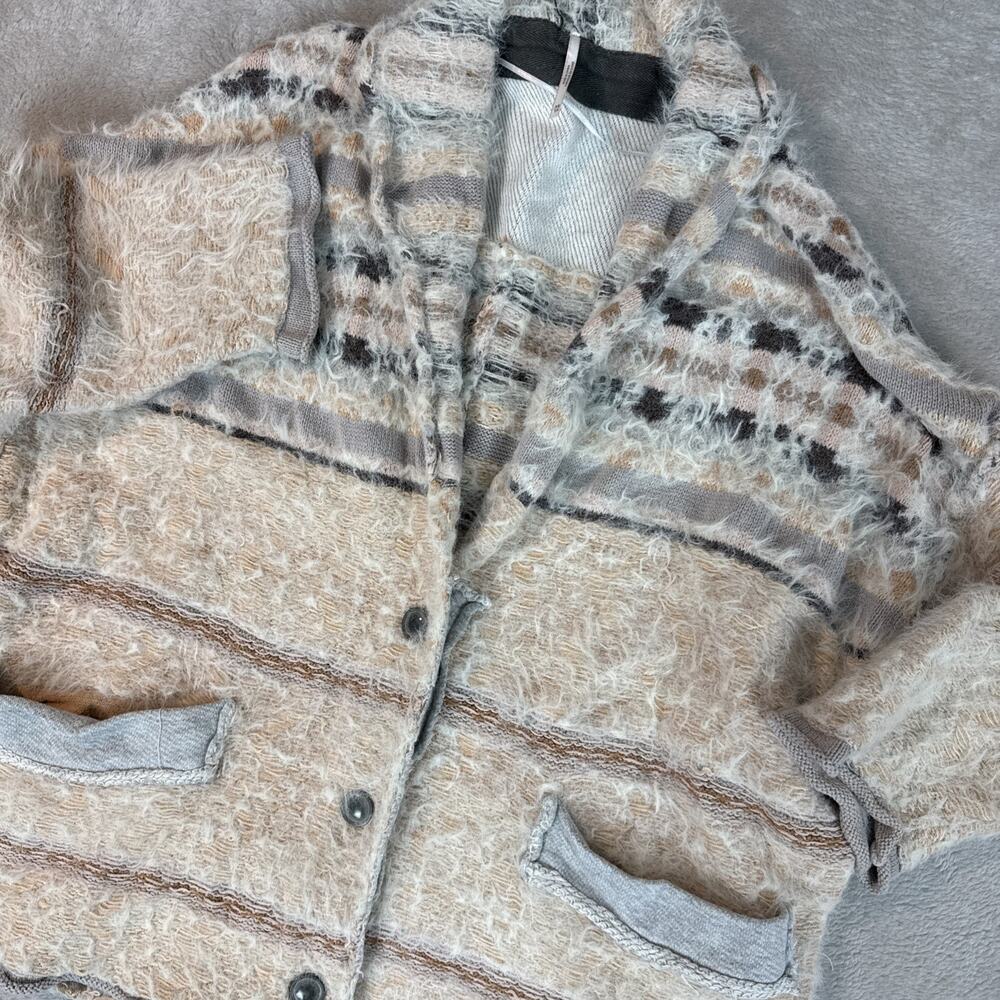 FREE PEOPLE Sweater Women XS Fuzzy Fair Weather Cardigan Oversized Pullover BOHO
